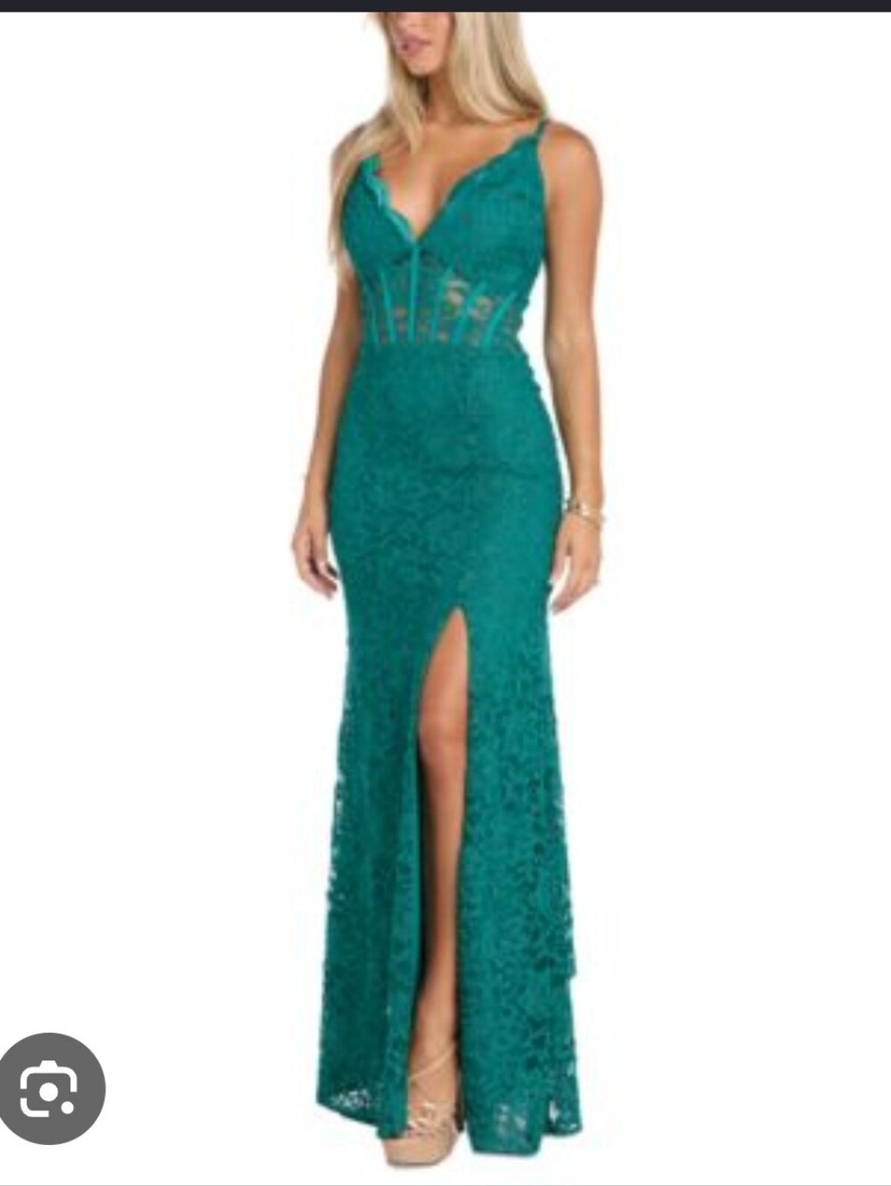 NWT Morgan & Co Jade Green Lace Corset Mermaid Formal Gown Size 1 Party